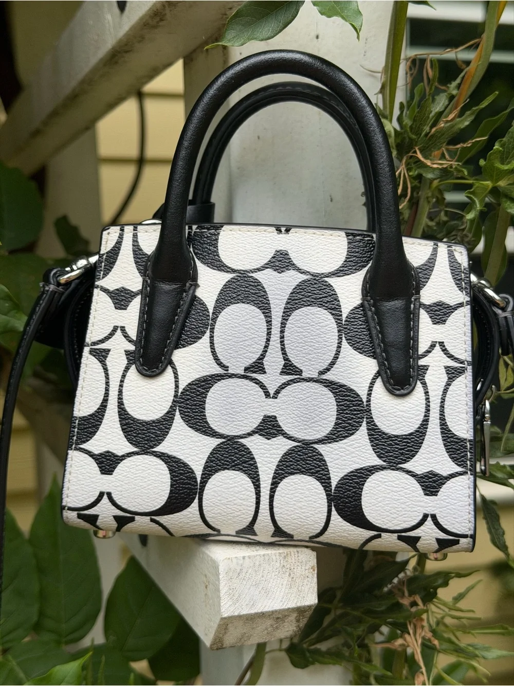 Coach Black & White Andrea Signature Canvas Mini Carryall